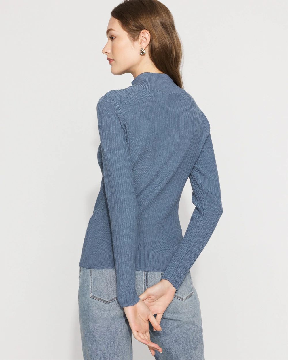 Rib Knit Half-Zip Mock Neck Sweater | White House Black Market